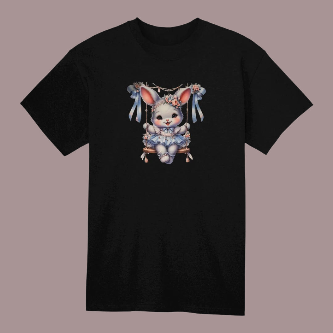 Bunny Swinging Kids Heavy Cotton T-Shirt
