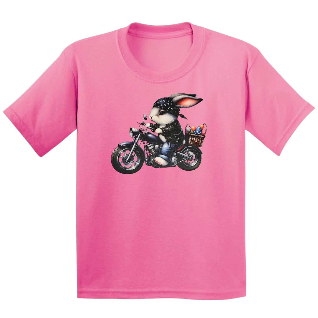 Motorcycle Easter Bunny Youth Heavy Cotton T-Shirt