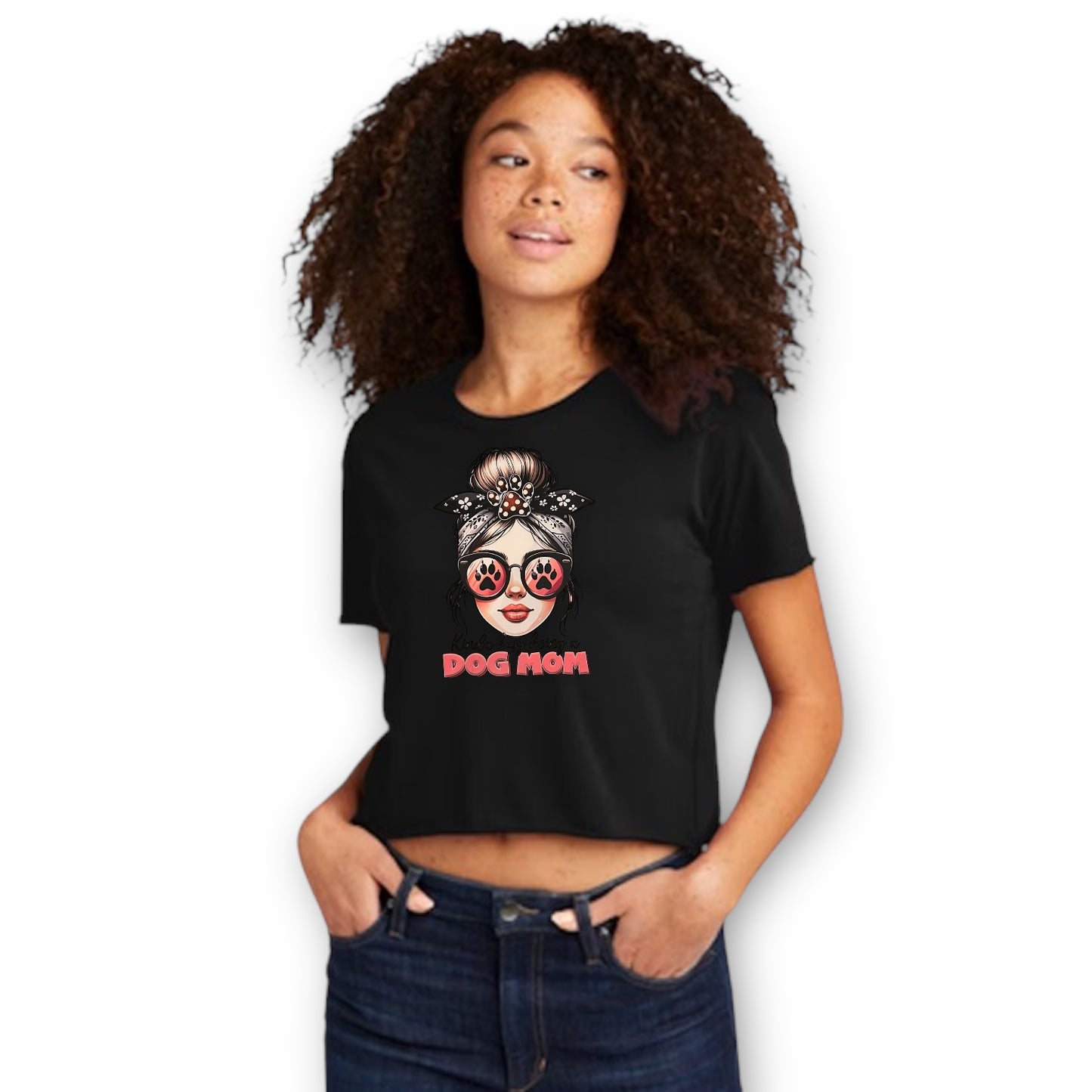Kinda Busy Being a Dog Mom Crop Black T-Shirt