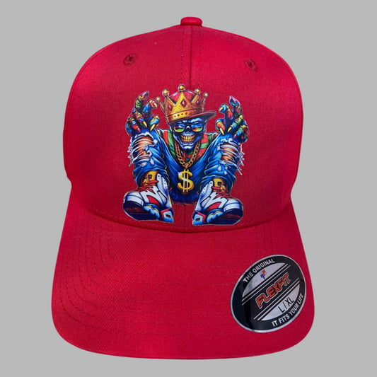 Skeleton King Wearing a Crown Flex Fit Cap