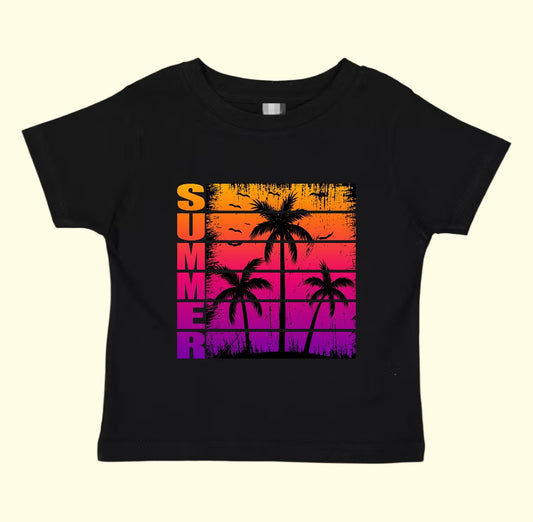 Summer Sunset Crop Black T-Shirt